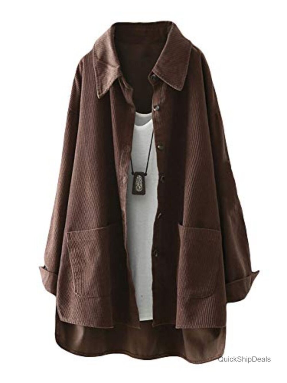 Corduroy Shirt Jacket Button Down Long Sleeve Cotton Coat